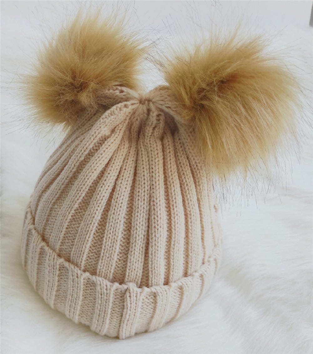 Baby double ball woolen cap