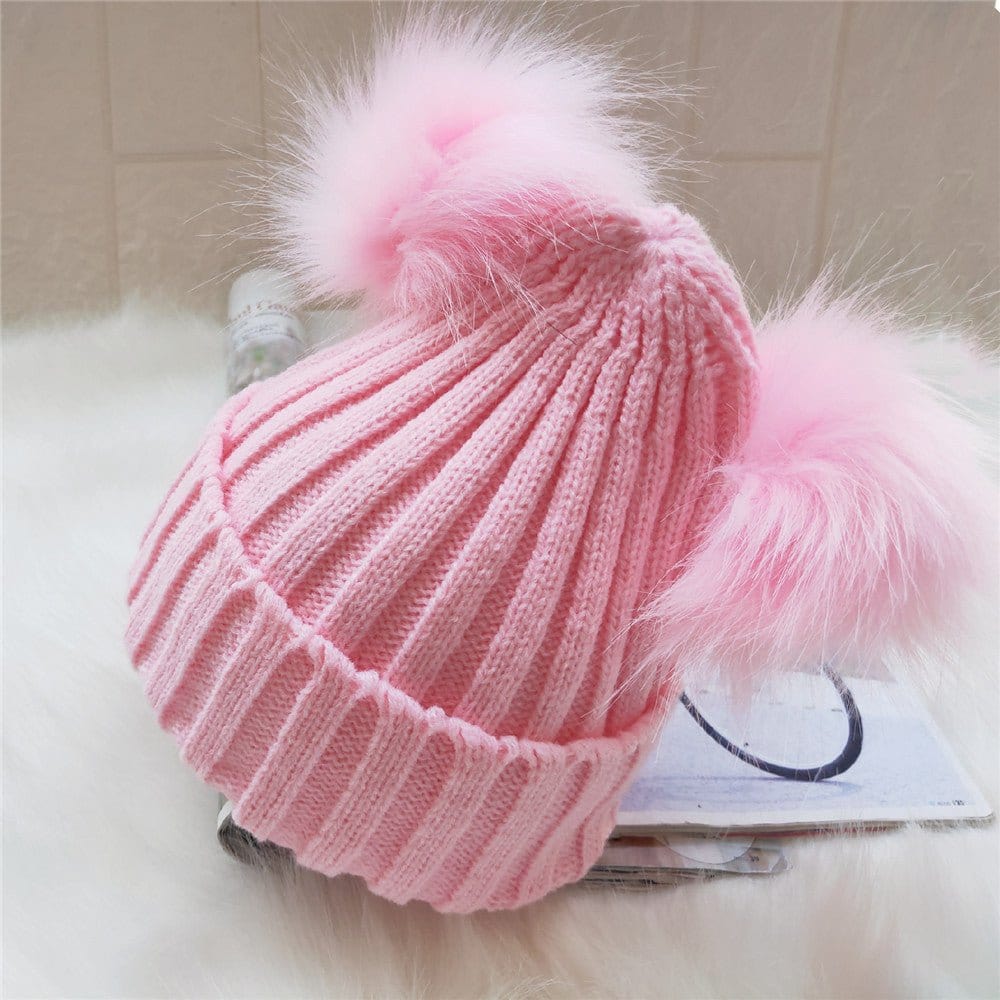 Baby double ball woolen cap