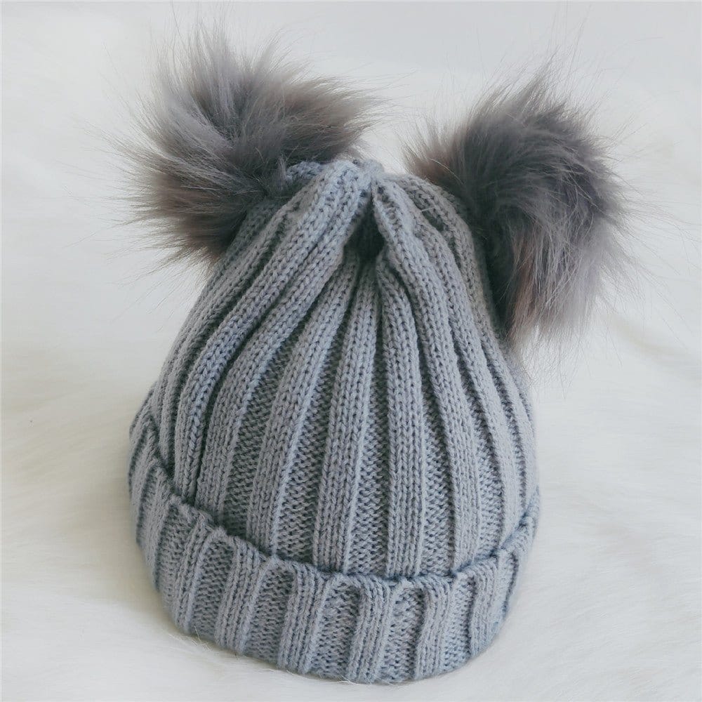 Baby double ball woolen cap