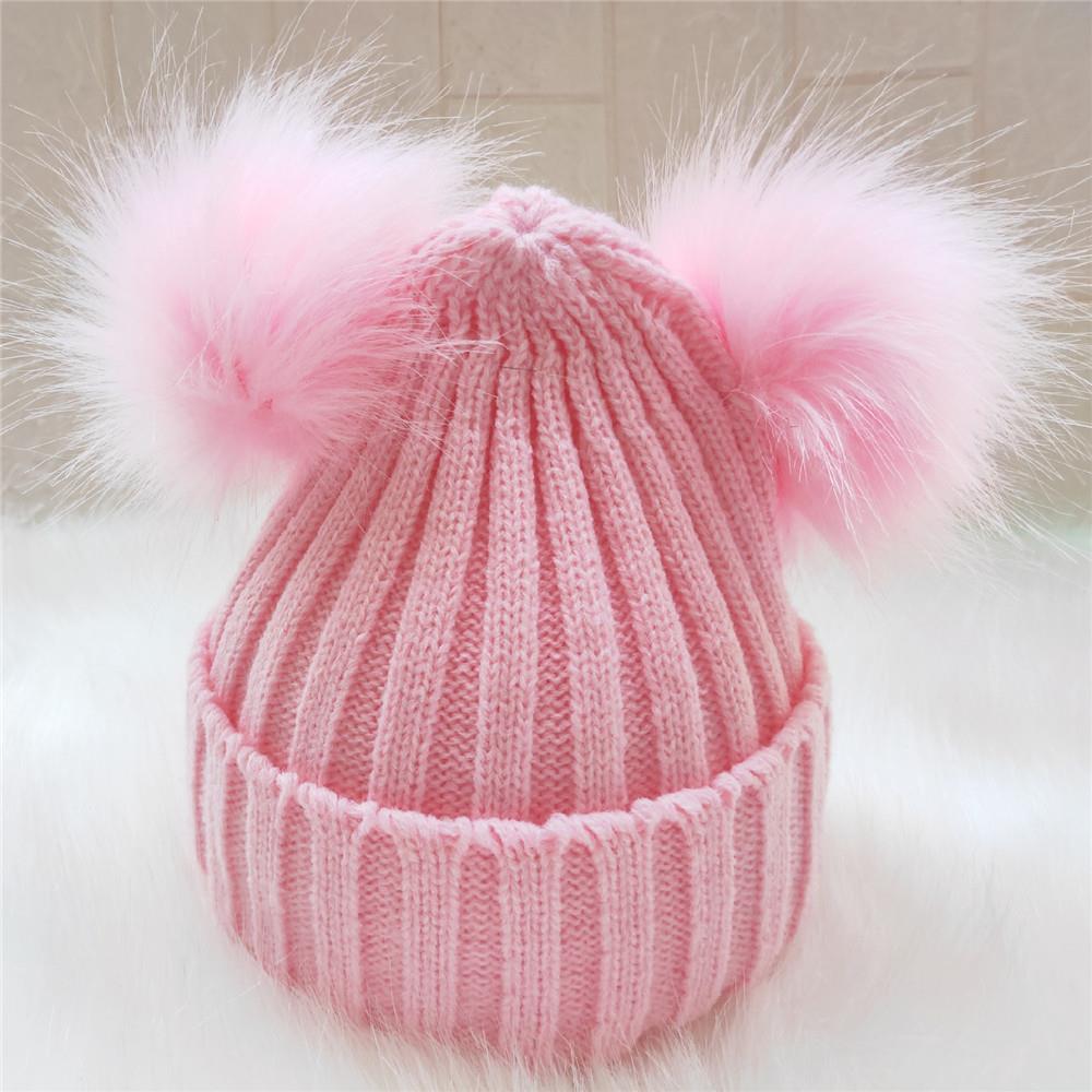 Baby double ball woolen cap