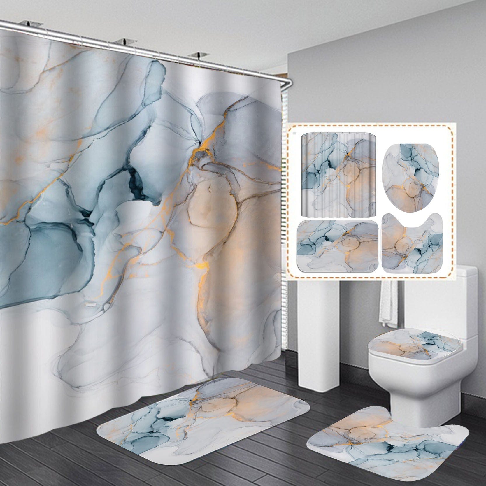 Beautiful 3D Modern Bathroom Shower Curtain Set