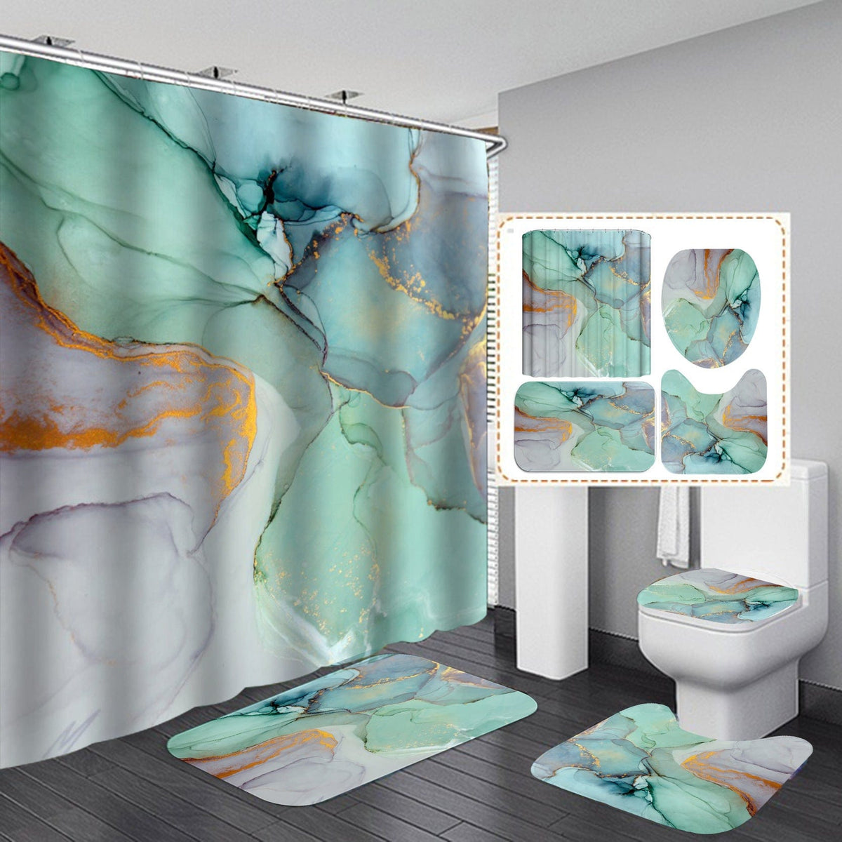 Beautiful 3D Modern Bathroom Shower Curtain Set