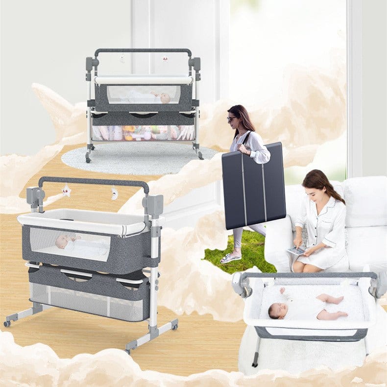 Portable Baby Bed Electric Bassinet Splicing Bed Foldable Newborn Baby