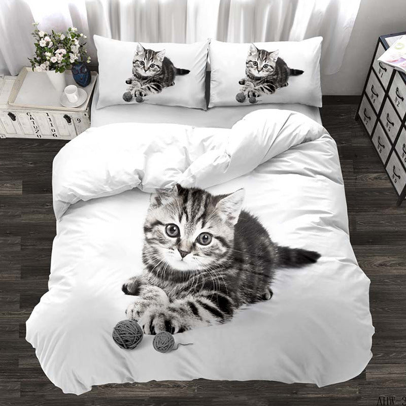 Three - piece Animal Cat and Dog Realistic Quilt Cover